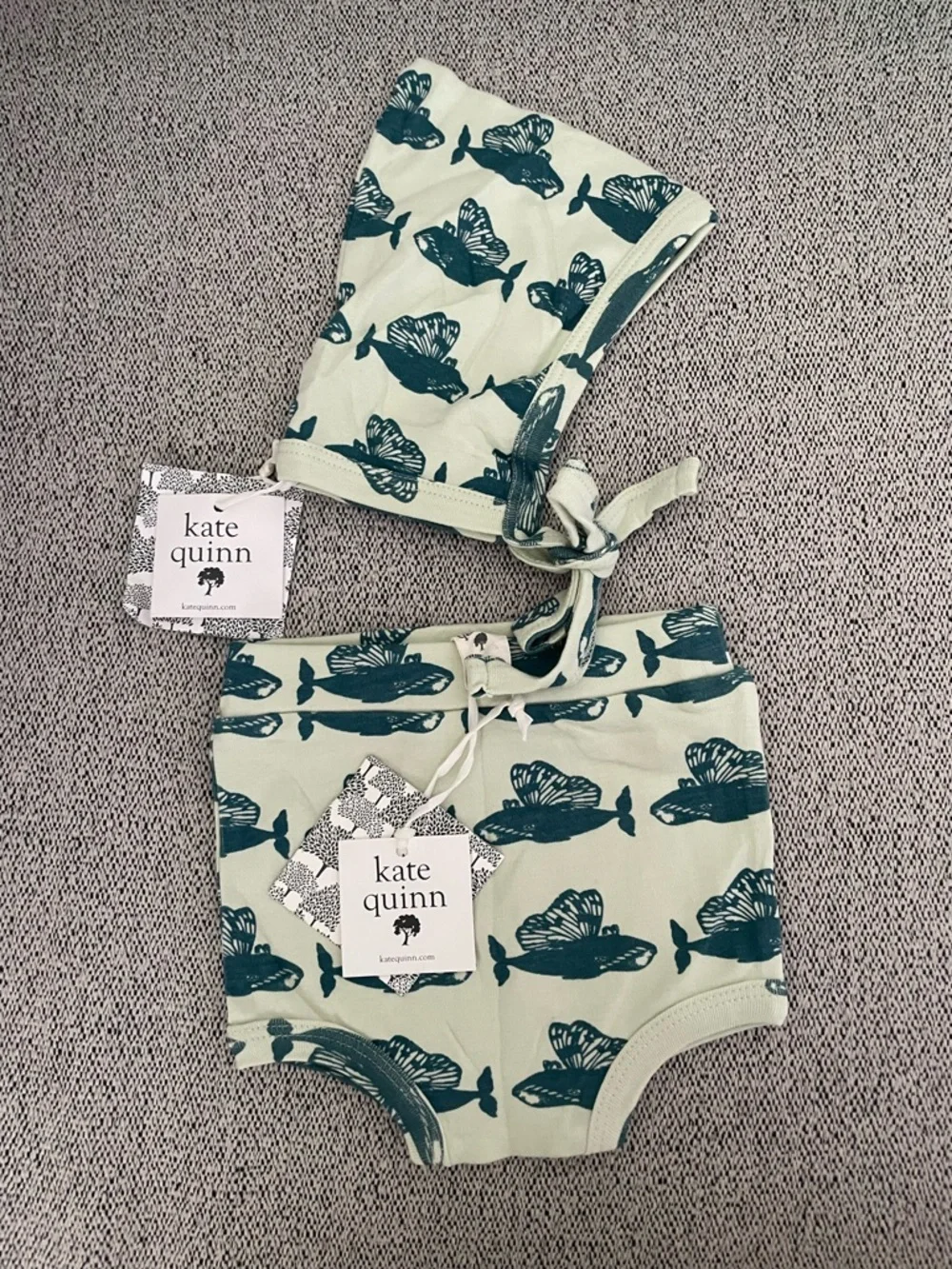 kate quinn Mint Whale Diaper Cover & Bonnet Set